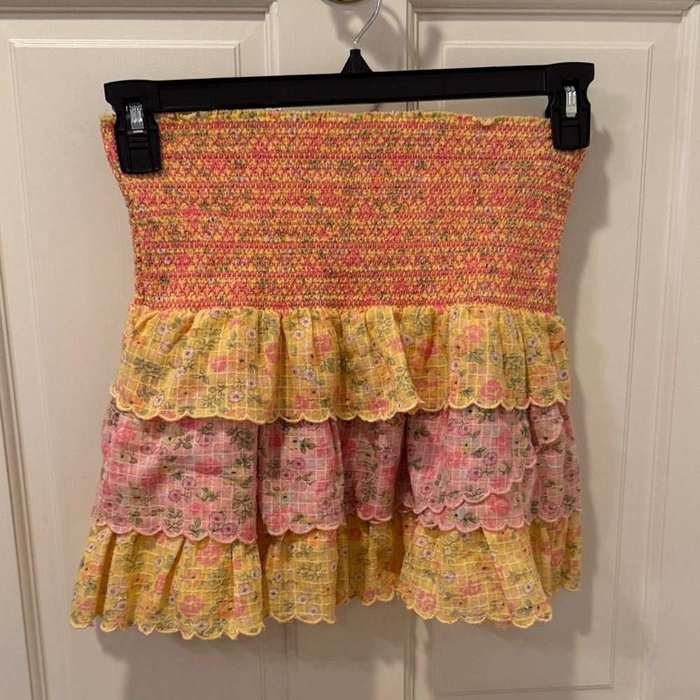 LoveShackFancy Pink and Yellow Mini Skirt